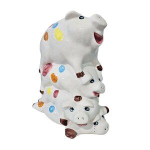 Stacked Polka Dot Piggy Bank Figurine pile if pigs cute vintage